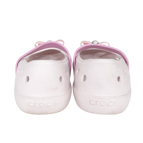 Crocs Keeley Embellished Flats Pink Bow Mary Janes Girls 12 Dress Shoes Ballet - Picture 5 of 8